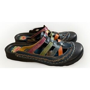 Elite By Corkys Rock 11 Multicolor Leather Slip On Clogs Women's 10 Artsy Boho